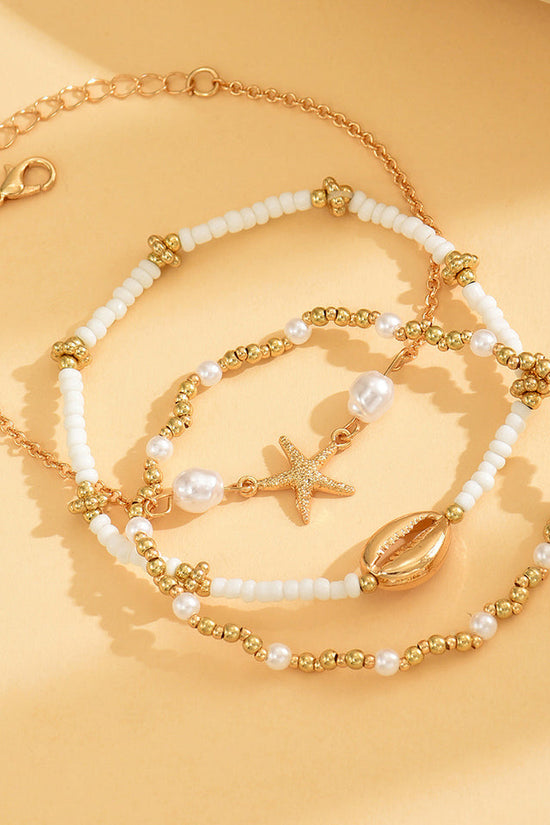 Beach Vacation Bead Shell Starfish Foot Ornaments Anklet Three-piece Set