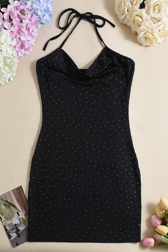 Women's Sexy Slim-fit Halter Strap XINGX Rhinestone Flower Hip Bag Dress