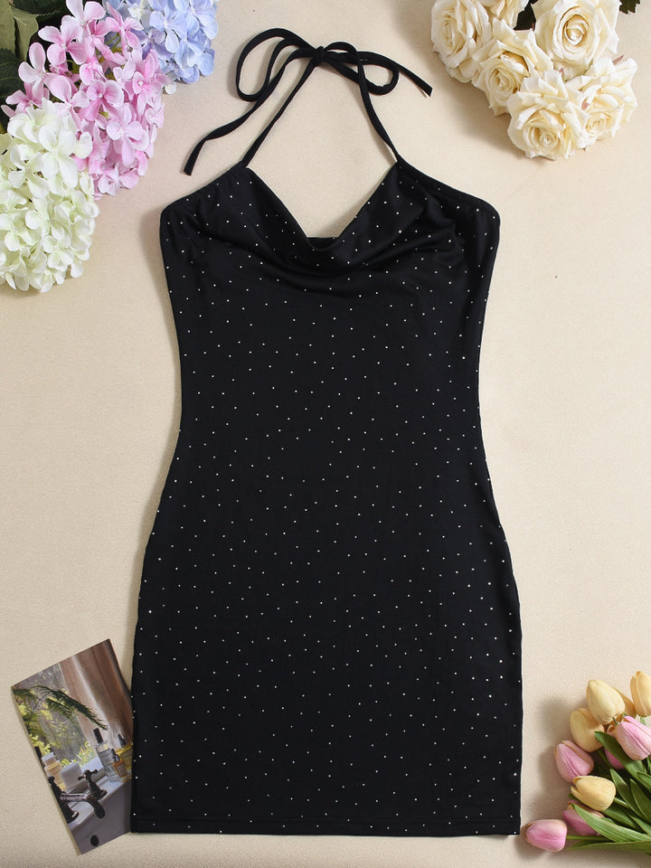 Women's Sexy Slim-fit Halter Strap XINGX Rhinestone Flower Hip Bag Dress