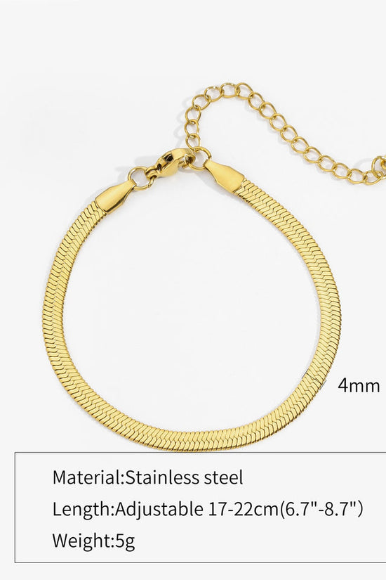 Simple Steel Peptide 18K Gold Plating Chain Like Flat Snake Bracelet