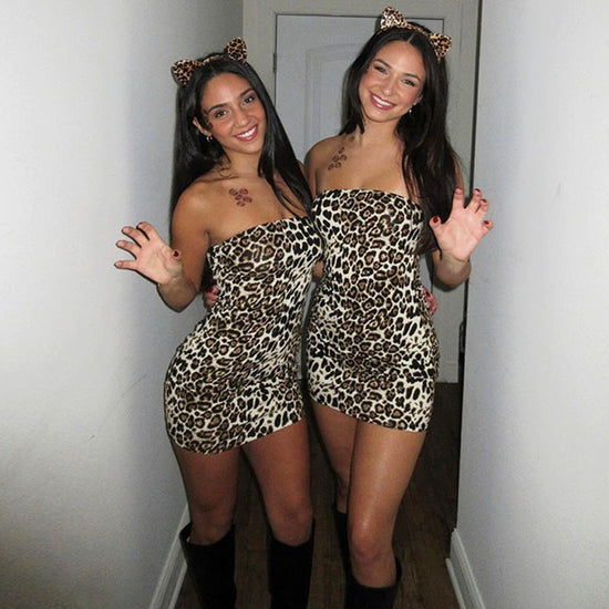 Leopard Print Cold-shoulder Bodycon Waist Tube Top Dress