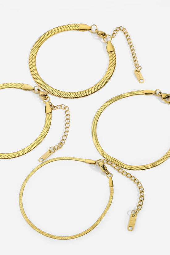 Simple Steel Peptide 18K Gold Plating Chain Like Flat Snake Bracelet