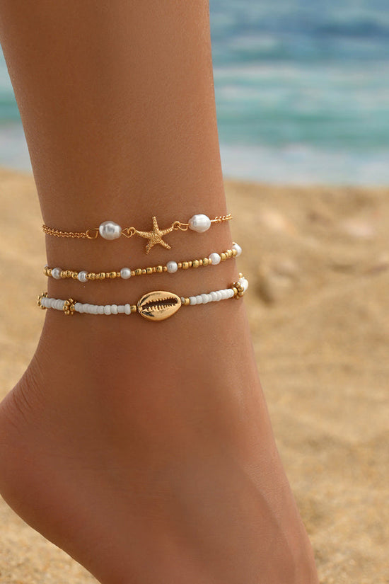 Beach Vacation Bead Shell Starfish Foot Ornaments Anklet Three-piece Set
