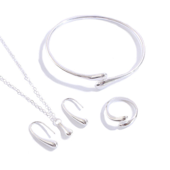 Water Drop Suit Simple Daily Fashion Necklace Earrings Bracelet Ring Suit