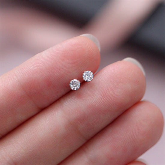 Round Silver Pin Zircon Ear Studs Earrings