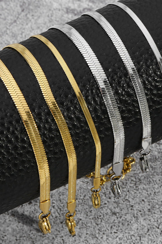 Simple Steel Peptide 18K Gold Plating Chain Like Flat Snake Bracelet