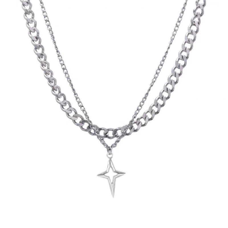 Double-layer Necklace Cross Personality XINGX Cold Style