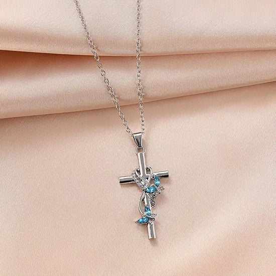 Exquisite Elegant Butterfly Cross Pendant Necklace