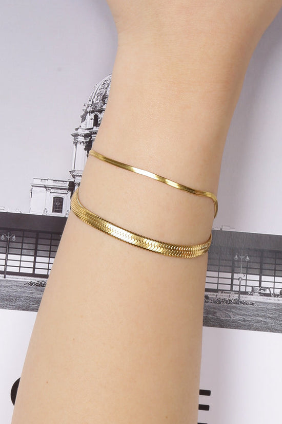 Simple Steel Peptide 18K Gold Plating Chain Like Flat Snake Bracelet