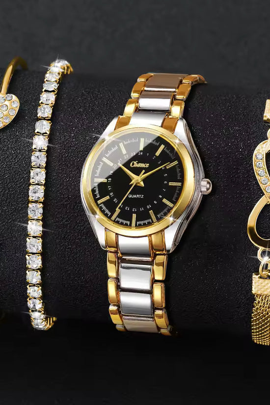 4PCS Women’s Quartz Watch & Bracelet Set