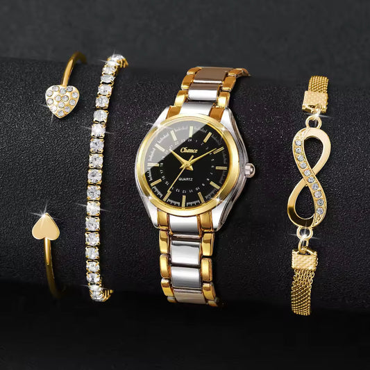 4PCS Women’s Quartz Watch & Bracelet Set
