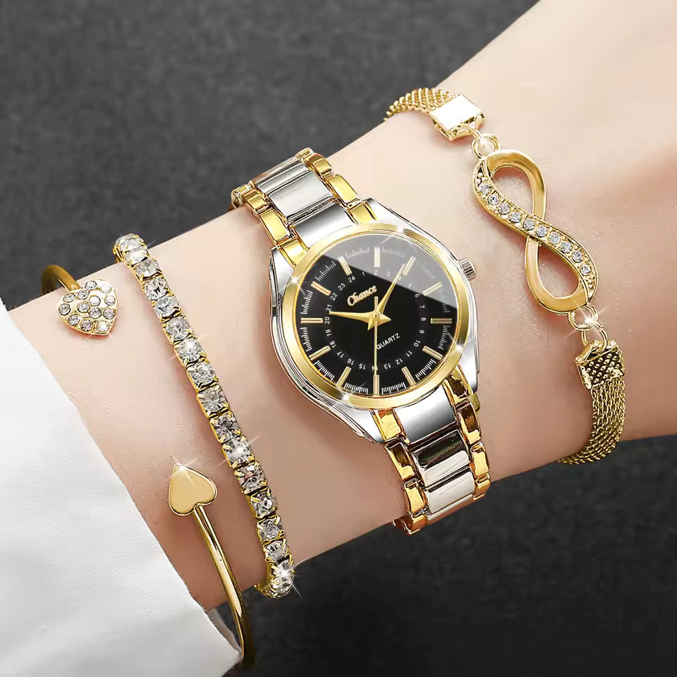 4PCS Women’s Quartz Watch & Bracelet Set