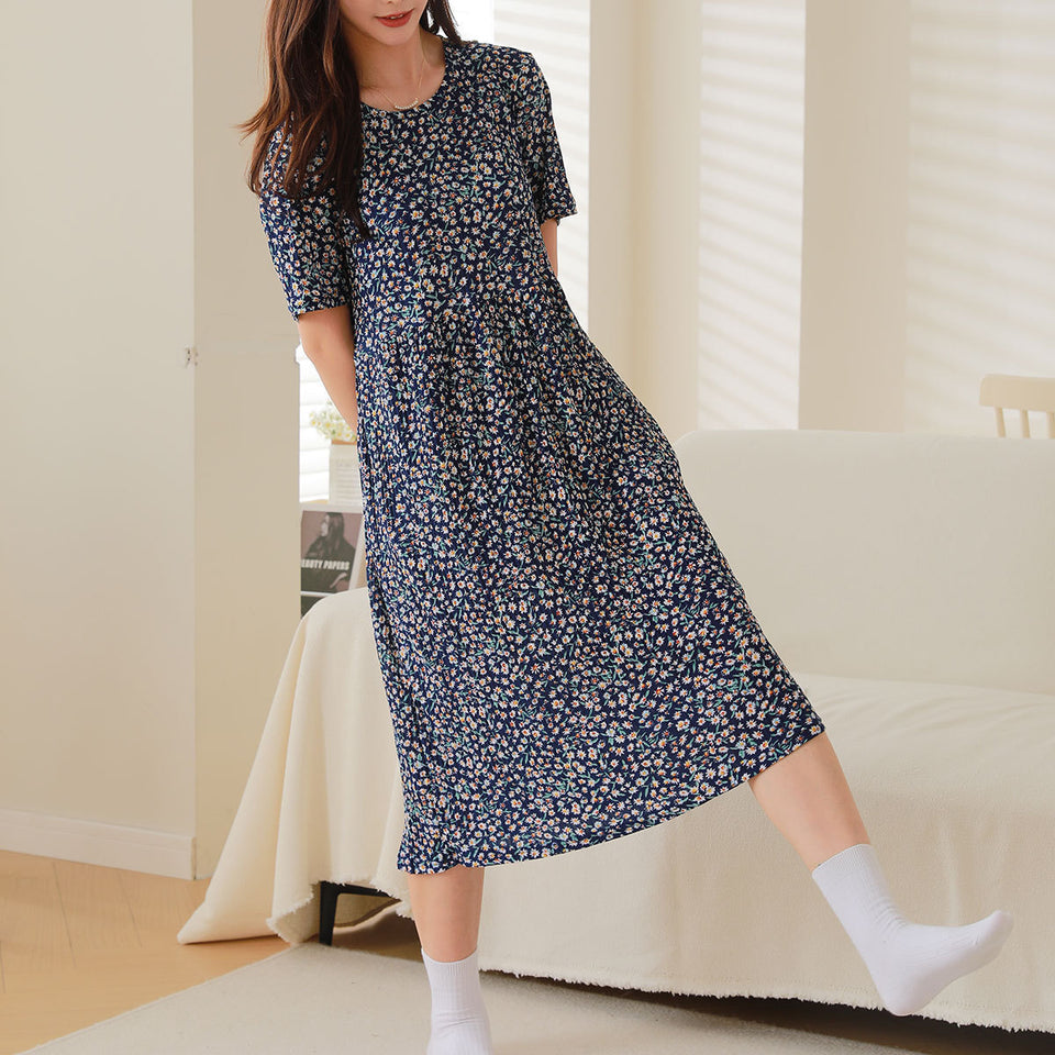 Comfortable Nightdress Women's Short Sleeve Floral Slimming Dress