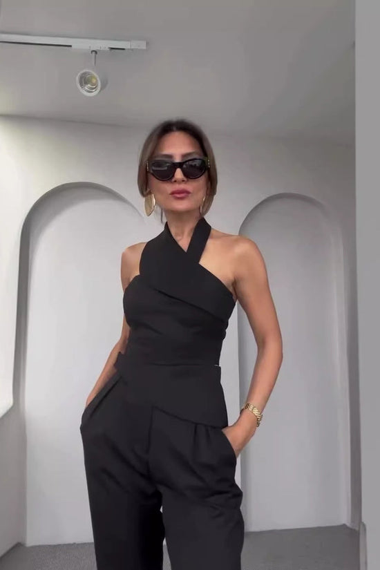 Hot Girl Diagonal Collar Halter Slim Fit Suit