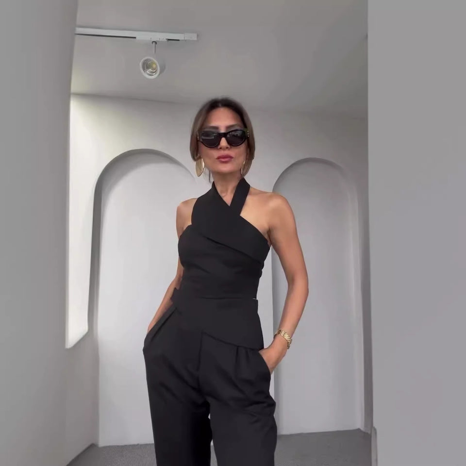 Hot Girl Diagonal Collar Halter Slim Fit Suit