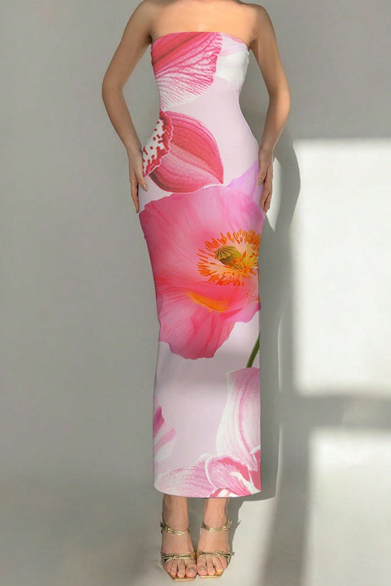 New Women's Slim-fit Contrast Colors Floral Print Dress