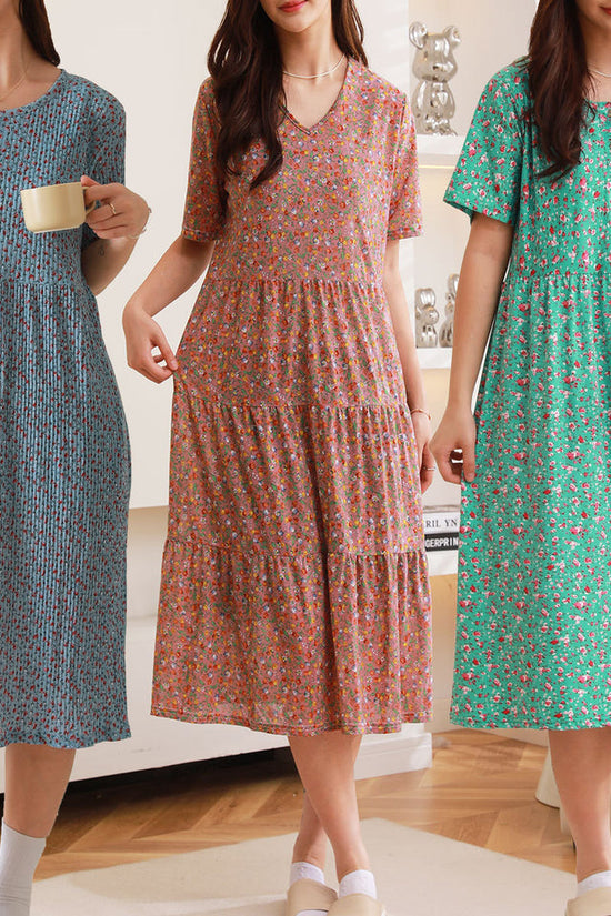 Comfortable Nightdress Women's Short Sleeve Floral Slimming Dress