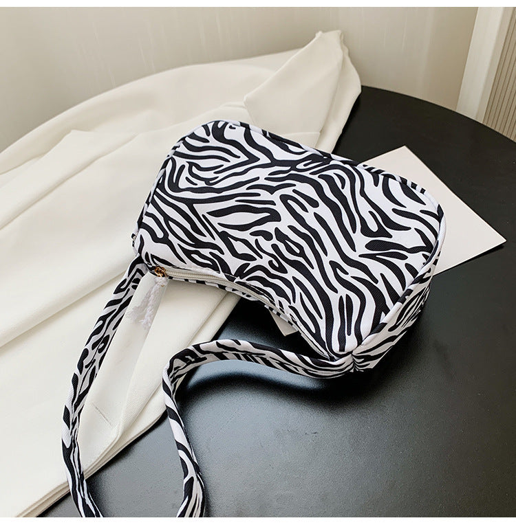 Harajuku Style Cow Shoulder Bag Black And White Stripes Simple