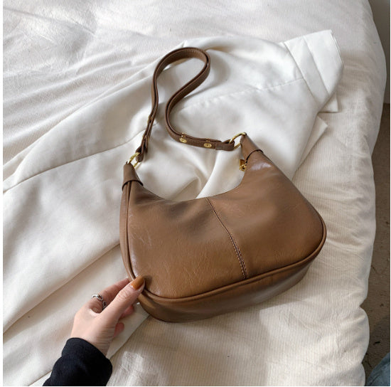 Underarm Bag Oil Wax Leather Trendy Texture One-shoulder Crossboby Bag Women's Bag