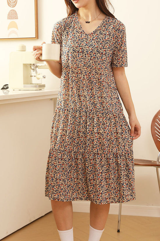 Comfortable Nightdress Women's Short Sleeve Floral Slimming Dress