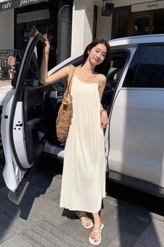 Draping Slim Fit All-match Pleated Dress