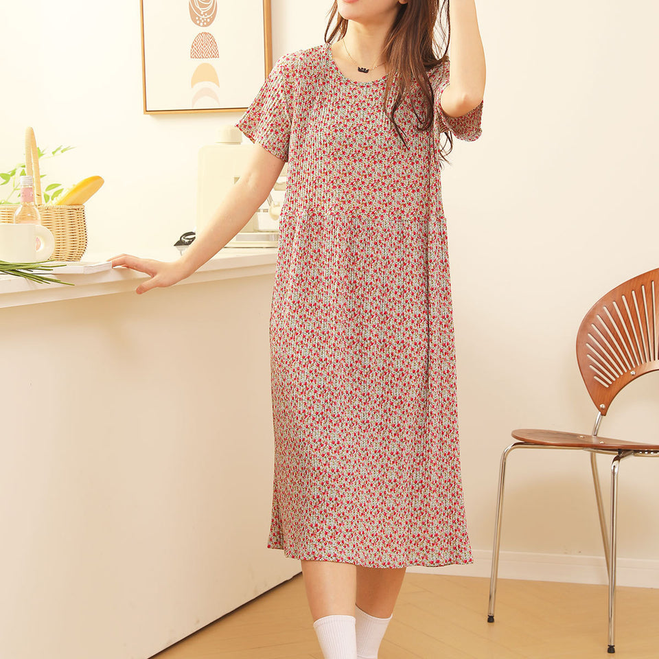 Comfortable Nightdress Women's Short Sleeve Floral Slimming Dress