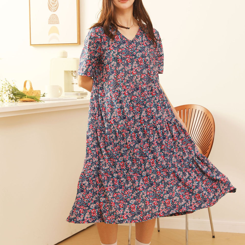 Comfortable Nightdress Women's Short Sleeve Floral Slimming Dress