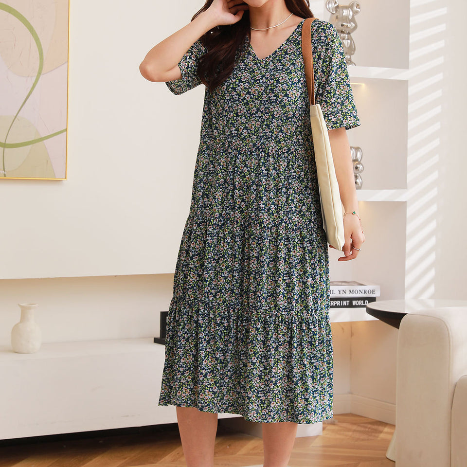 Comfortable Nightdress Women's Short Sleeve Floral Slimming Dress