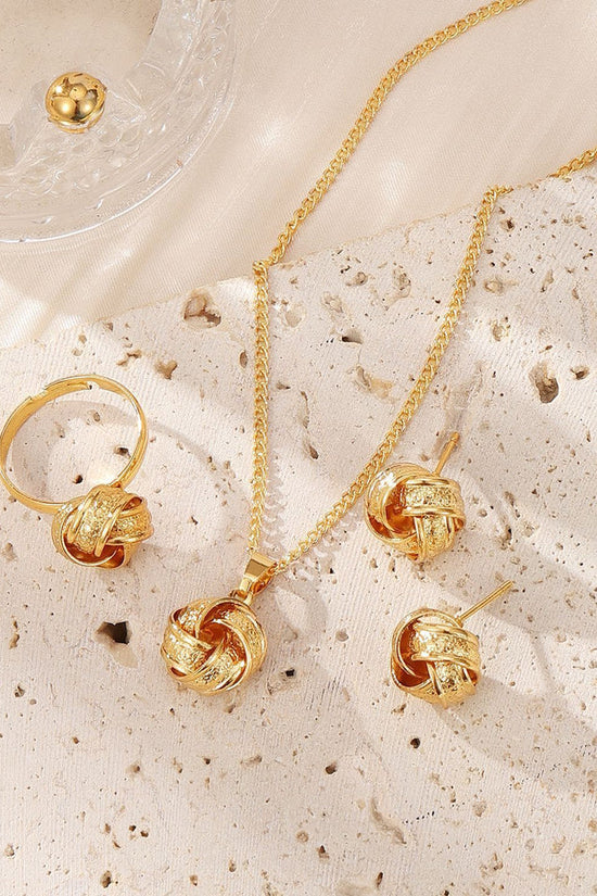 Twisted Bends And Hitches Creative Knotted Necklace Ear Stud Ring Jewelry Suit
