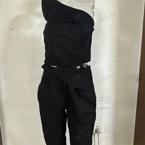 Hot Girl Diagonal Collar Halter Slim Fit Suit