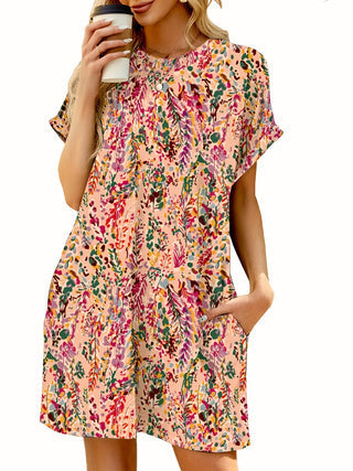 Short Sleeve Printed Pocket Dress