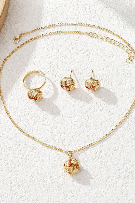 Twisted Bends And Hitches Creative Knotted Necklace Ear Stud Ring Jewelry Suit