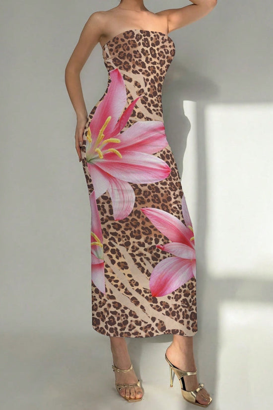 New Women's Slim-fit Contrast Colors Floral Print Dress