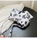 Harajuku Style Cow Shoulder Bag Black And White Stripes Simple