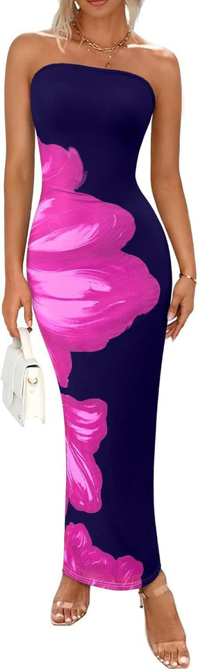 New Women's Slim-fit Contrast Colors Floral Print Dress