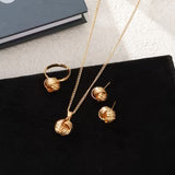 Twisted Bends And Hitches Creative Knotted Necklace Ear Stud Ring Jewelry Suit